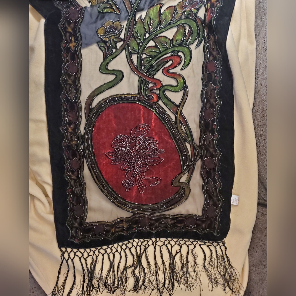 COPY - ARIS A Silk Burnout Velvet Dazzling Scarf Wrap 72"L x 15"w with Fringe